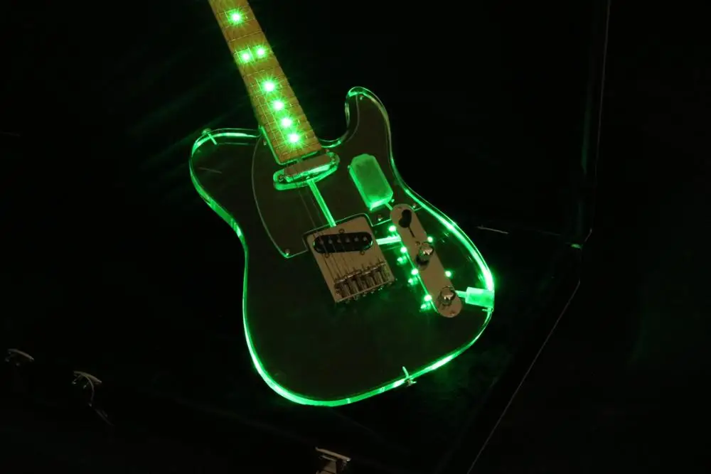 Акриловый корпус tl Электрогитара ra зеленая светодиодная лампа кленовый гриф