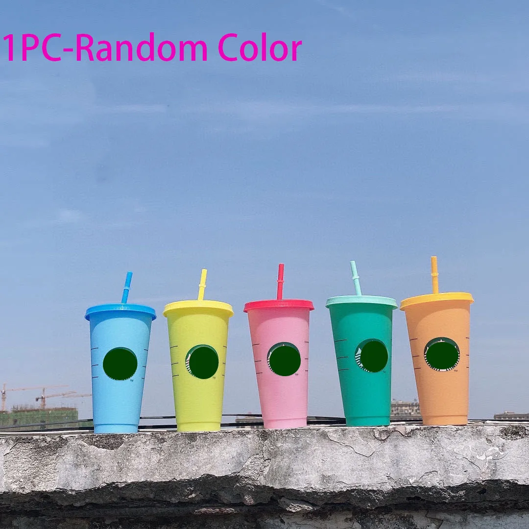 Transparent Plastic 700ml PP Water Cup Coffee Lemonade Reusable Cups With Lid And Straw Tumbler Matte Mug | Дом и сад