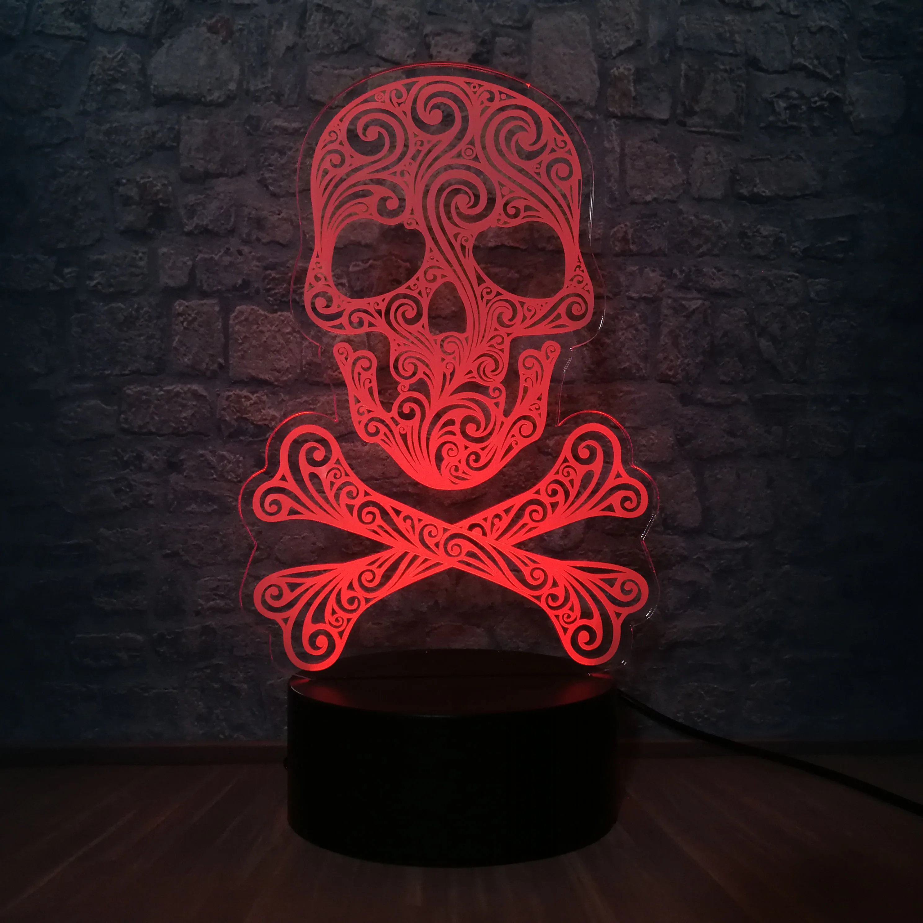 Halloween Skull 3D LED Color Night Light Change Lamp 7 Changing Atmosphere Pirate Desk Party Luminaria Decor Kid Gift | Лампы и
