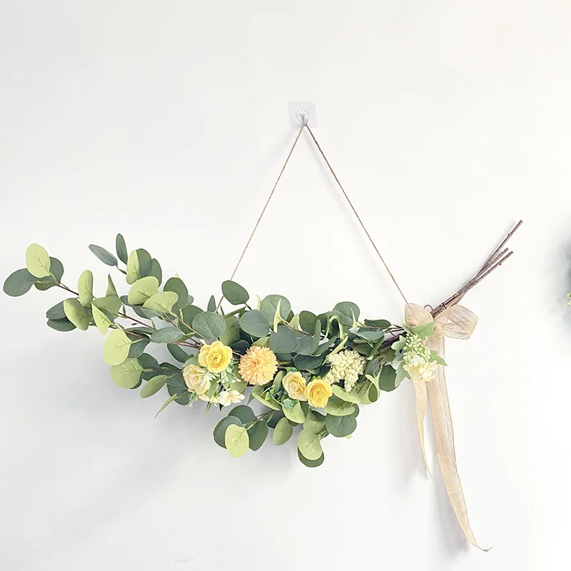 

Simple Simulation Flower Door Lintel Eucalyptus Leaves Fake Flowers Bedroom Wedding Floral Wall Decoration Wall Hanging Flowers
