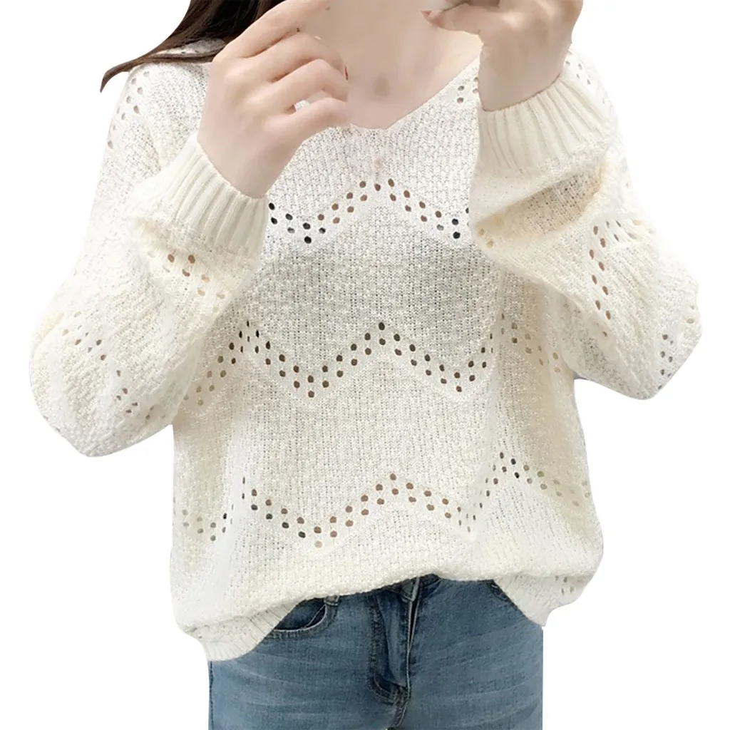 Женский свитер Повседневный вязанный v-образный вырез топы длинный рукав на