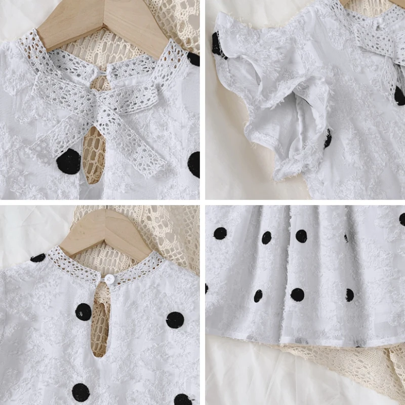 

Summer Kids Girl Dresses Polka Dot Bow Short Petal Sleeve Princess Dress Children Sweet Solid Color Party Dress Sundress