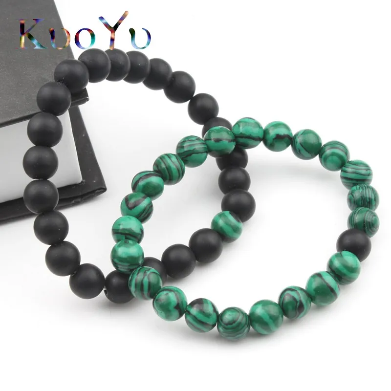 8 мм натуральный камень браслет Пара классический черный матовый оникс зелёные