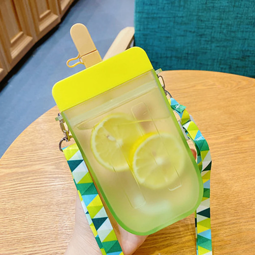

Cute Straw Cup With Rope New Plastic Popsicle Water Bottle Outdoor Transparent Juice Drinking Cup Suitable For Adult Children