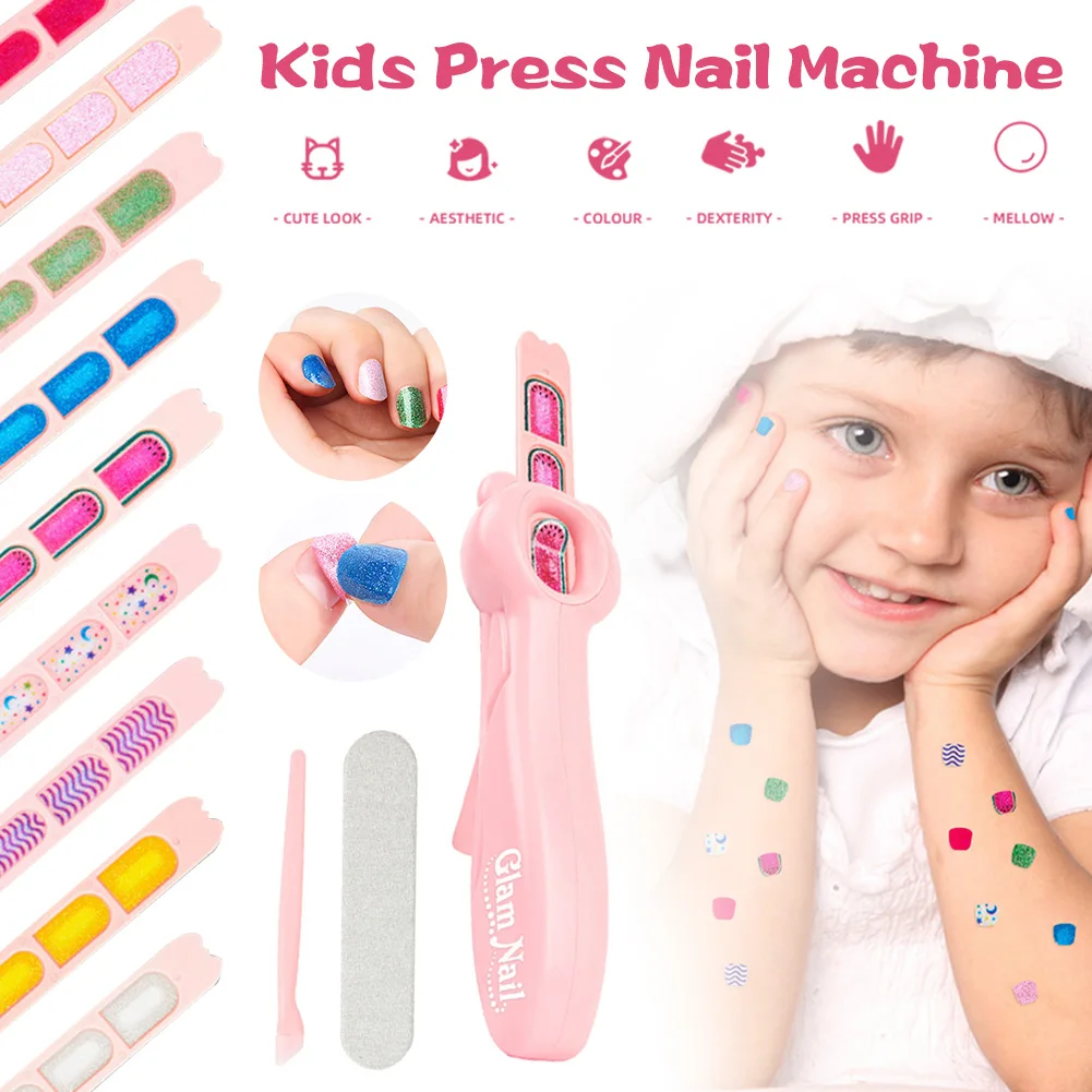 

Kids Manicure Set Nail DIY Manicure Machine Pretend Play Press Nail Machine Nail Stamper Kit Toy Gift for Little Girls
