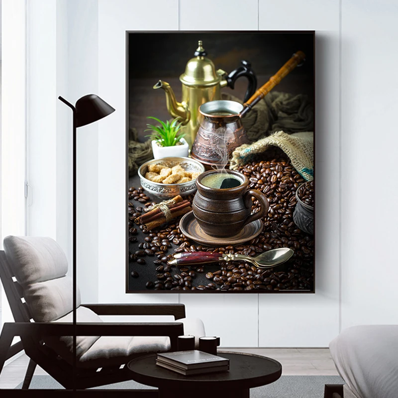 Винтажная картина на холсте с кофейными зернами, постеры Nordic Coffe House, современное изображение для стен, ресторан, домашнее украшение.
