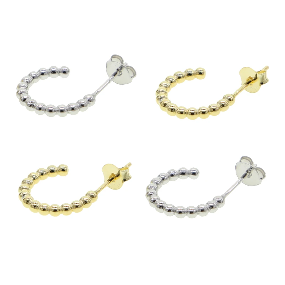 Золотые серьги из стерлингового серебра 925 пробы маленькие бисерные без cz для