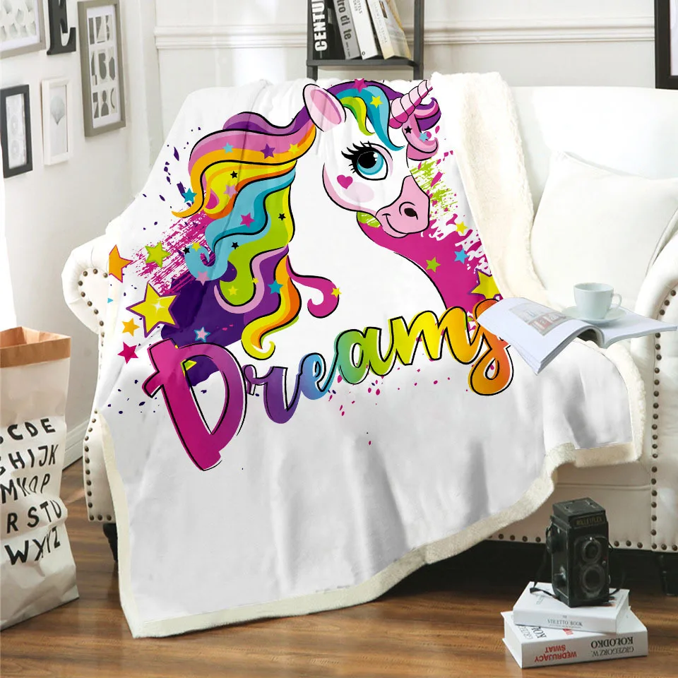 

2020 NEW Rainbow Horse Unicorn Blanket 3D Print Sherpa Blanket on Bed Kids Girl Flower Home Textiles Dreamlike Style 04