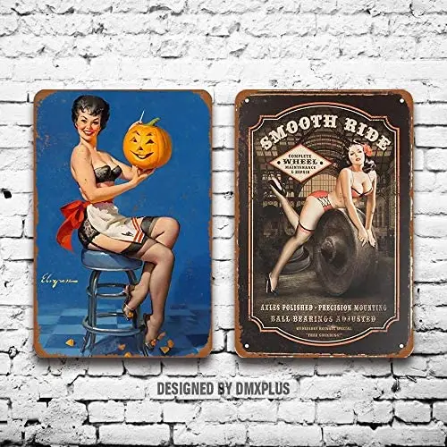 

Металлический знак (набор из 2) оловянные знаки 1 Плавная поездка мужская пещера пикантная девушка винтажный вид настенное украшение домашн...