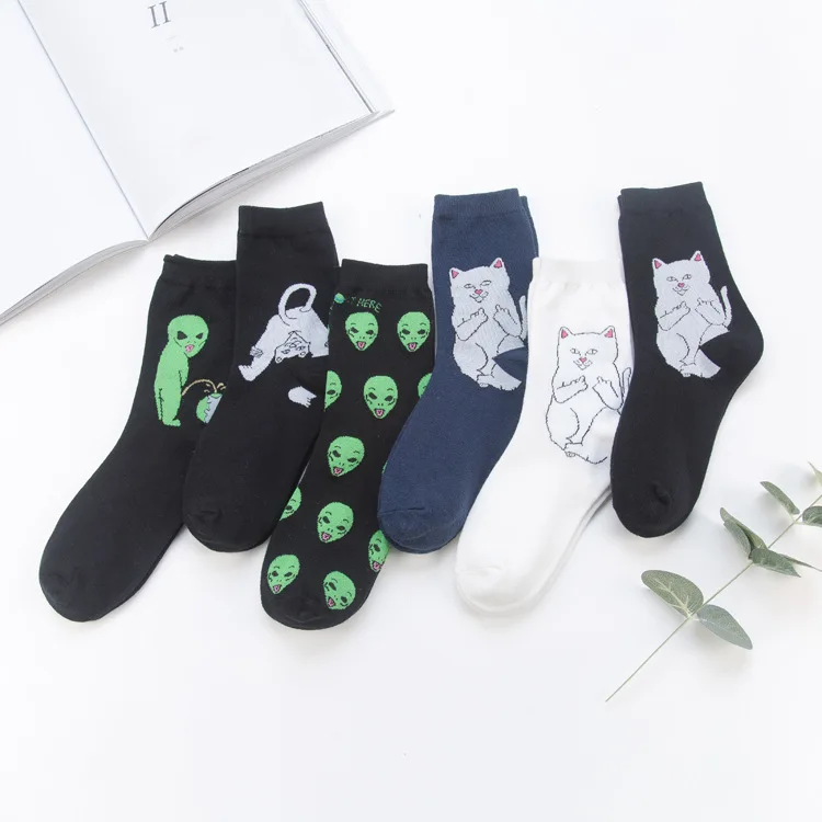 Женские носки унисекс мультяшный Кот Забавный носок инопланетянин планета
