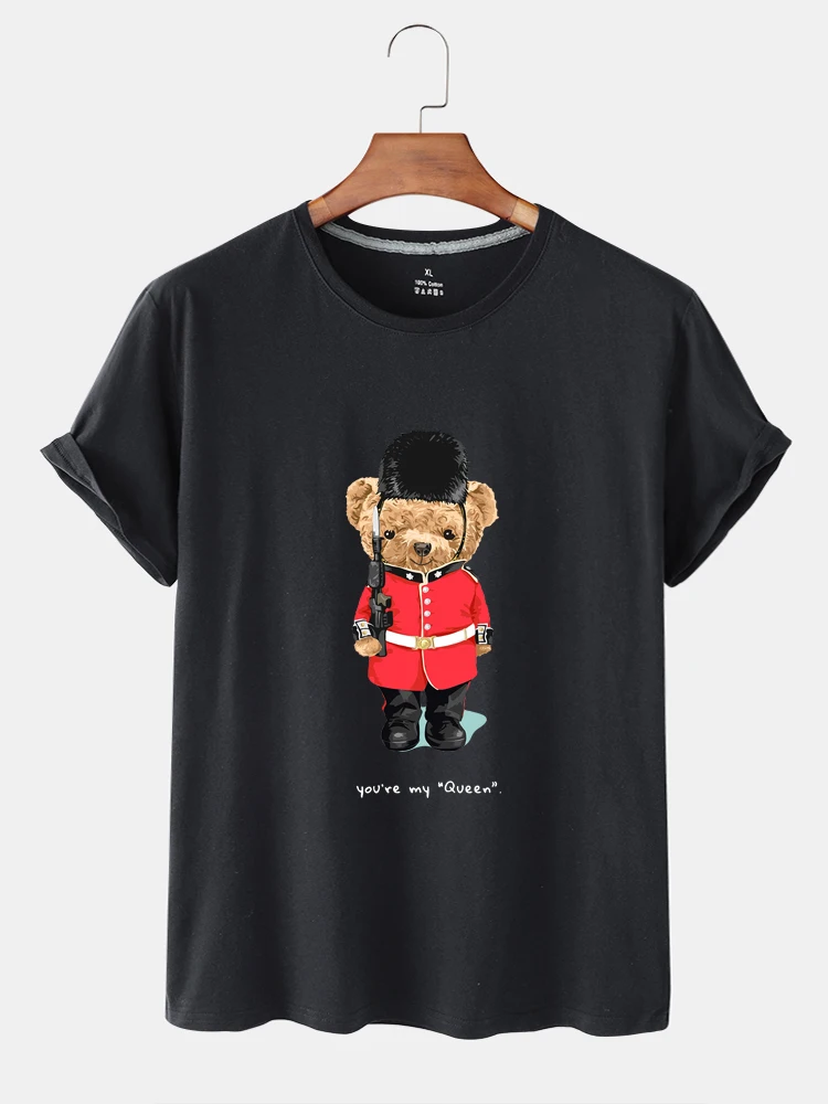 

100% Cotton Cute Bear Casual O-neck Loose Top Short-sleeved T-shirt Women Summer Men's Plus Size T-shirt Men's And Women's Tops
