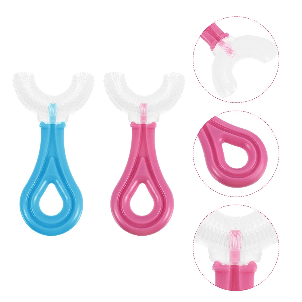 

2 Pcs Lightweight Durable Portable Manual Toothbrush U-Shape Toothbrush for Boys Kids Girls