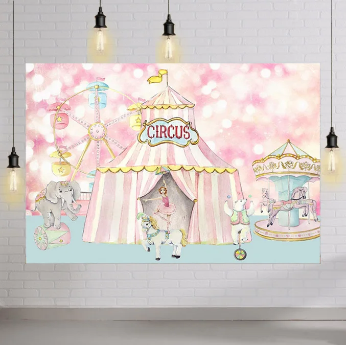 

Pastel Pink Circus Birthday Backdrop Carnival Carousel Big Top Tent Girls Baby Shower 1st Birthday Party Banner Decorations