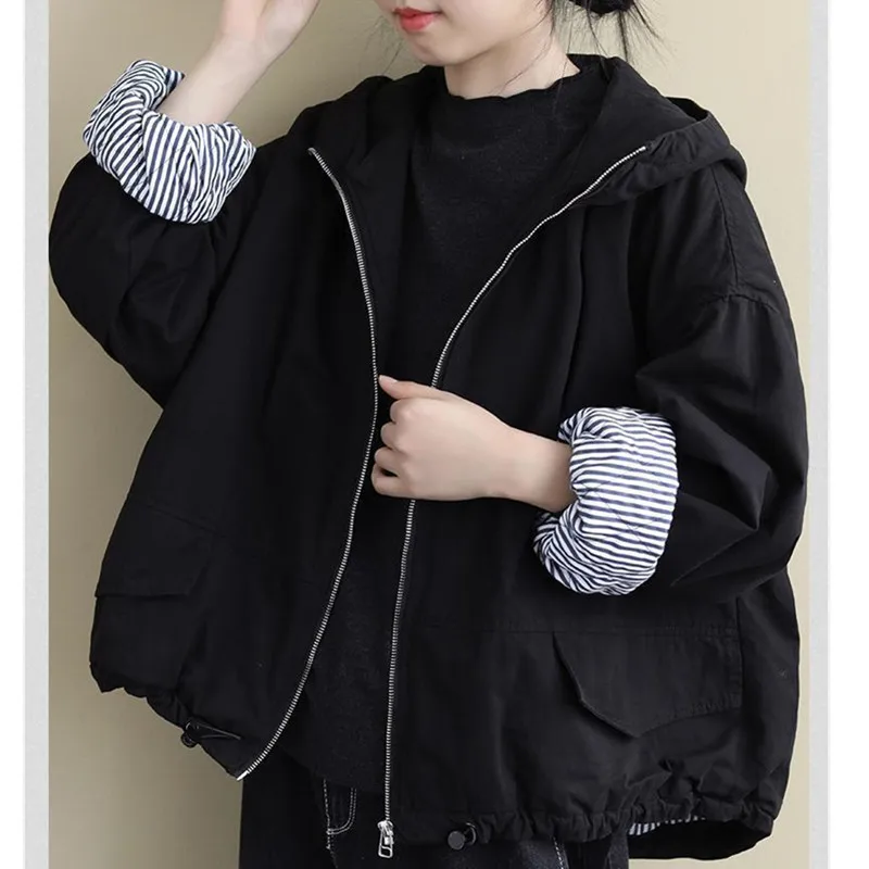 Loose literary Long-Sleeve Hooded Quilted Jacket For Winter Coat New Solid Femme Cotton-Padded Outwear Female Windbreaker