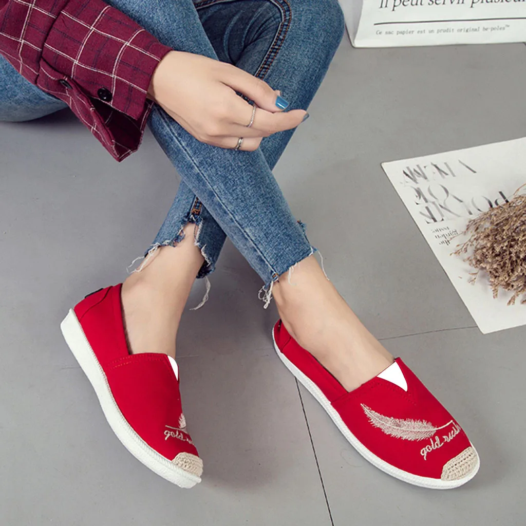 

Plus Size 35-42 Embroider Women Shoes 2019 Loafer Casual Slip on Shoes Woman Espadrilles Hemp Canvas Flat Shoes chaussure