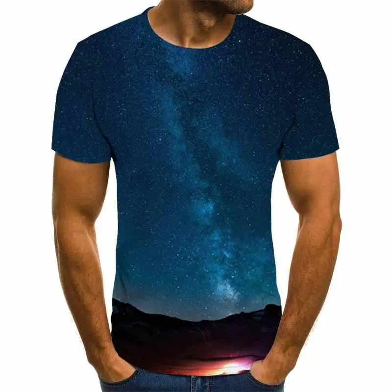 

2020 Foreign Trade Hot Style Galaxy Starry Sky Print Short Sleeve Men 'S Summer Fashion 3dt Shirt Breathable Top