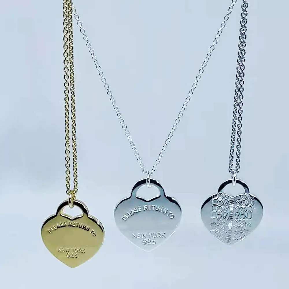 

1:1 Original classical charm Love heart Pendant S925 Sterling silver Necklace Women Luxury brands Jewelry Logo Valentine gift