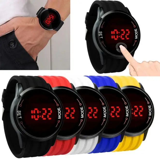 

2021 Hot Fashion Waterproof Men Watch LED Touch Screen Date Silicone Wrist Black Watch Military Silicone Feminino Zegarek Damski
