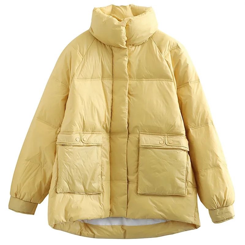 

Winter New Women Parkas Coats Solid Turtleneck Long-Sleeved Pocket Thicken Warm Female Outwear Tops