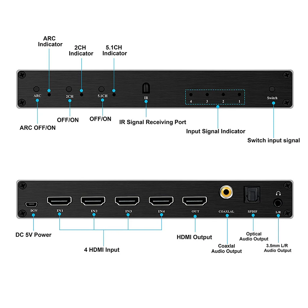 Hdmi матрица 4x2 4K при 60 Гц HDR 4 в 2 YUV 4: оптический сплиттер SPDIF + 3 5 мм аудиовыход HDMI