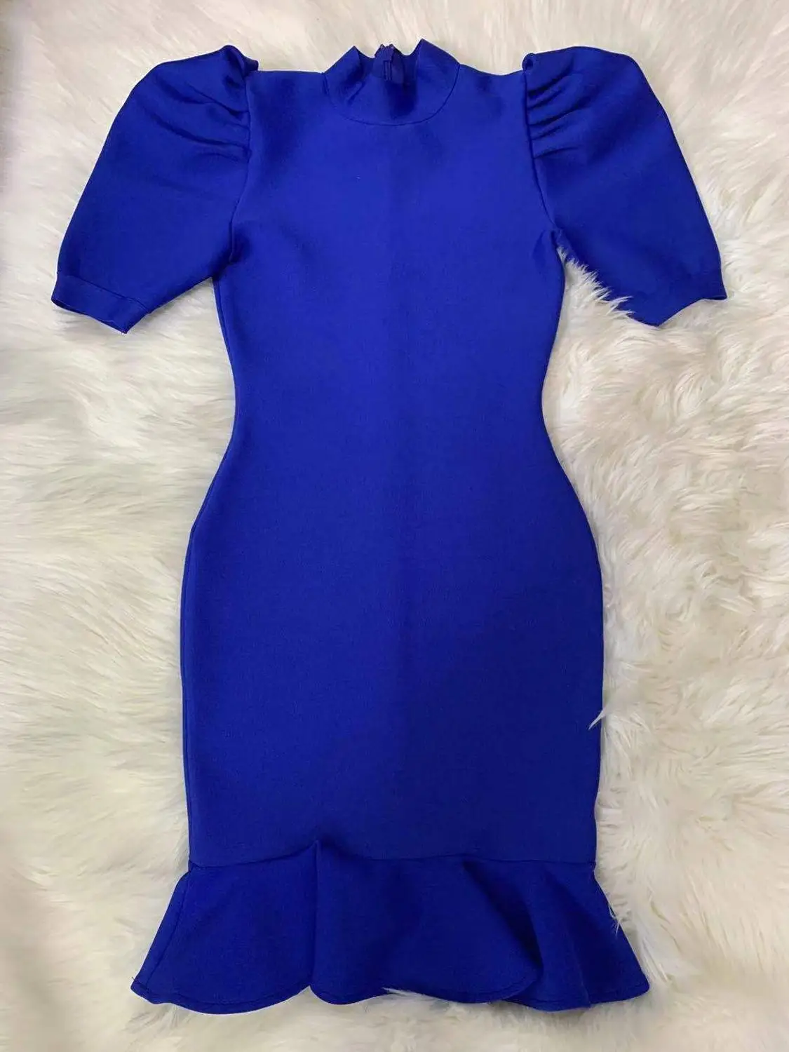 

High Quality Black Purple Short Sleeve Ruffles Rayon Bandage Dress Elegant Club Party Dress Vestidos
