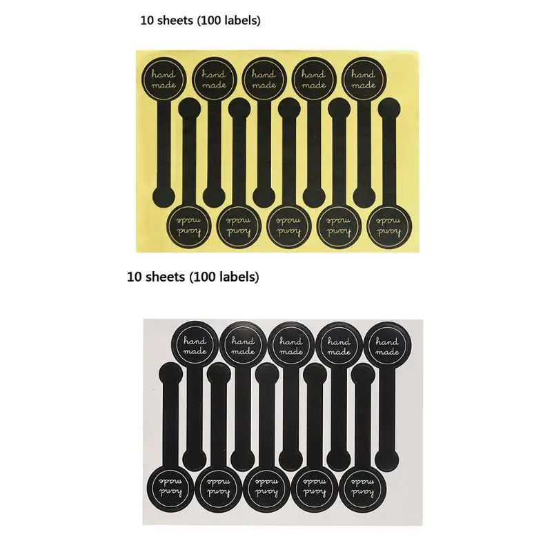 10 Sheet (100pcs) Long Style Handmade Stickers Black Seal Labels Baking Gift Packaging Biscuit Bag Sticker