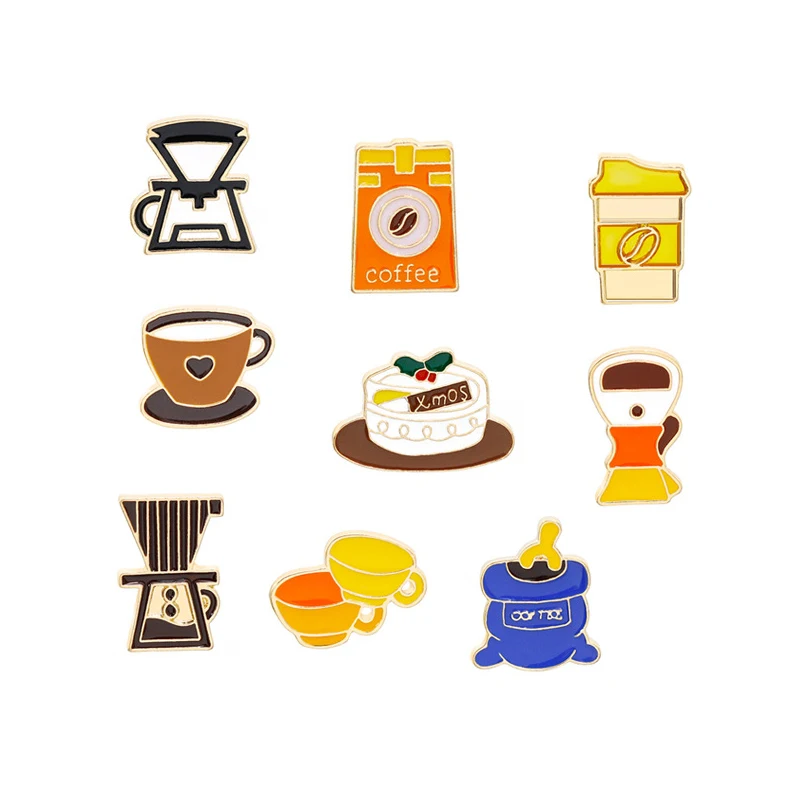 Мультфильм булавки и броши для женщин мужчин чай торт кофе чашка машина Эмаль