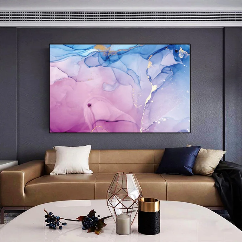 

Nordic style ink art abstract painting marble texture canvas pink blue posters and prints home living room wall decoration
