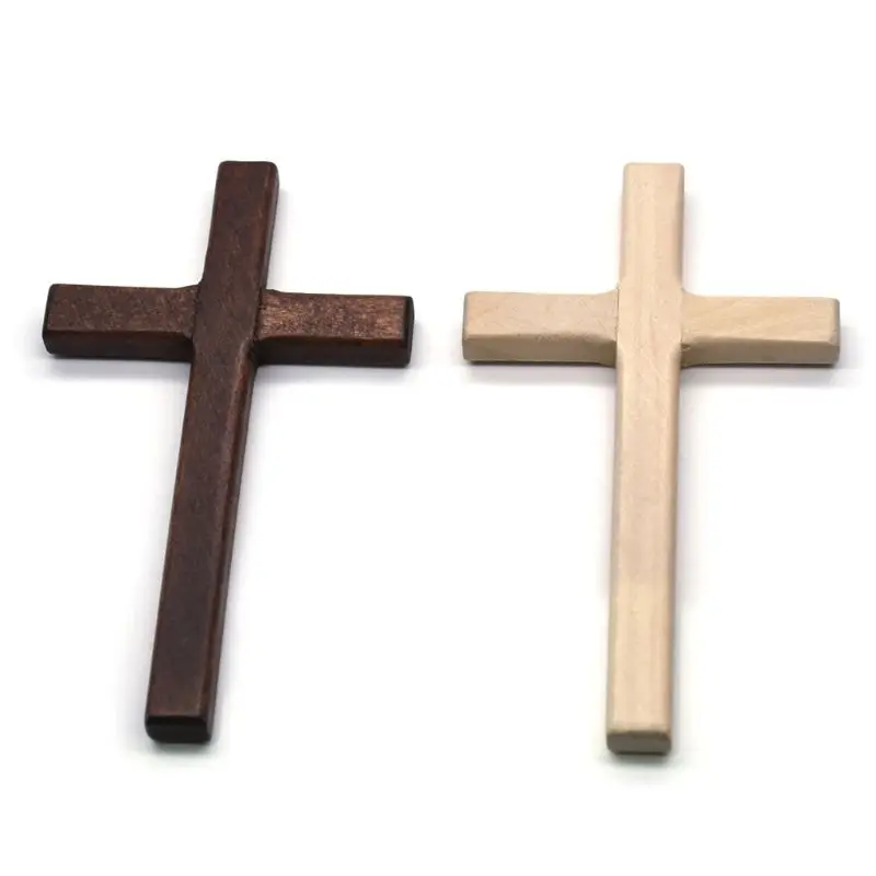 

2021 New 2pcs Handmade Wooden Crosses Crucifix Jesus Christ Ornaments Religious Charm Pendant Making