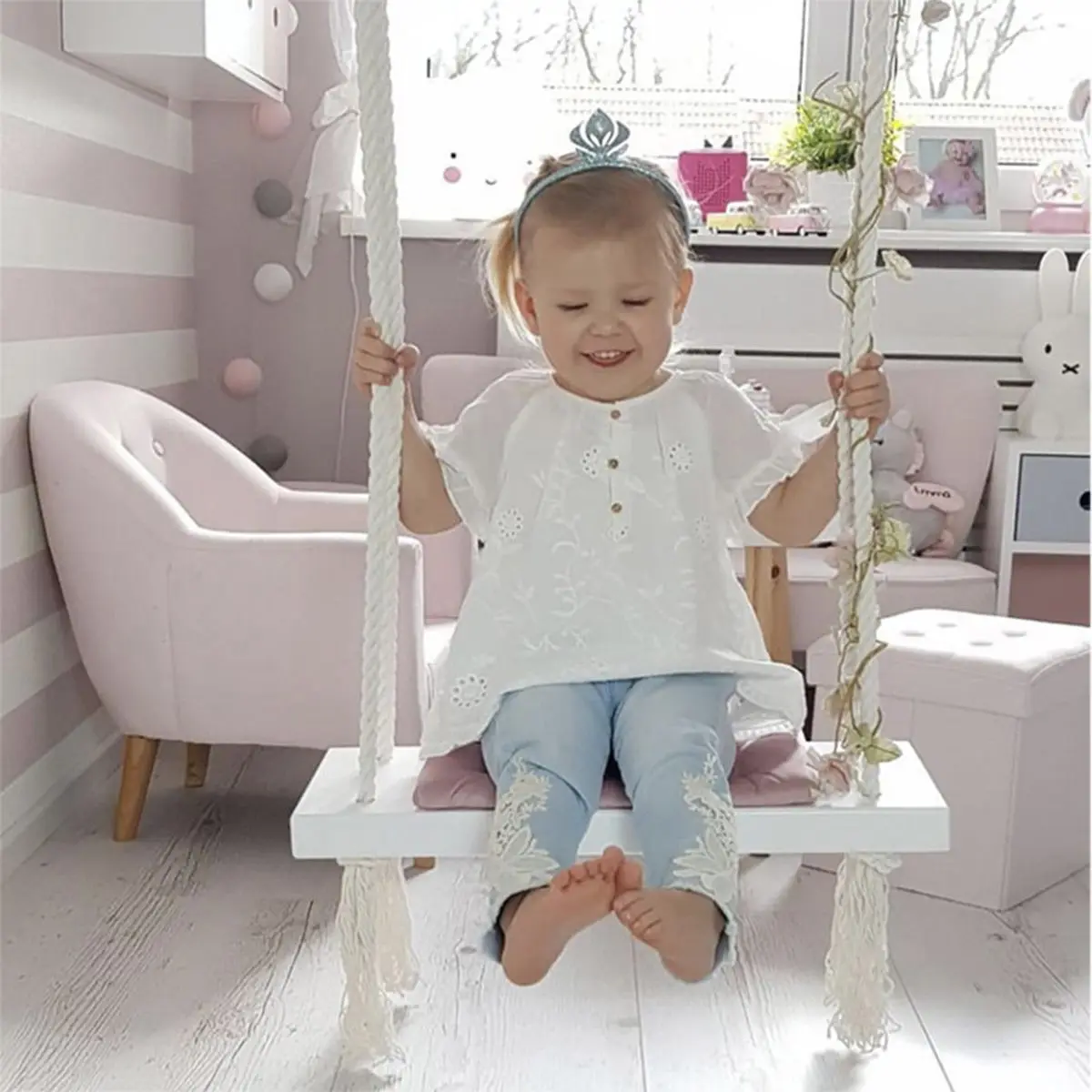 

Wood Garden Swing Seats Kids Swing Toys for Children Outdoor Indoor Swings Height Adjustable Rope Hanging Climbing Seat Chair