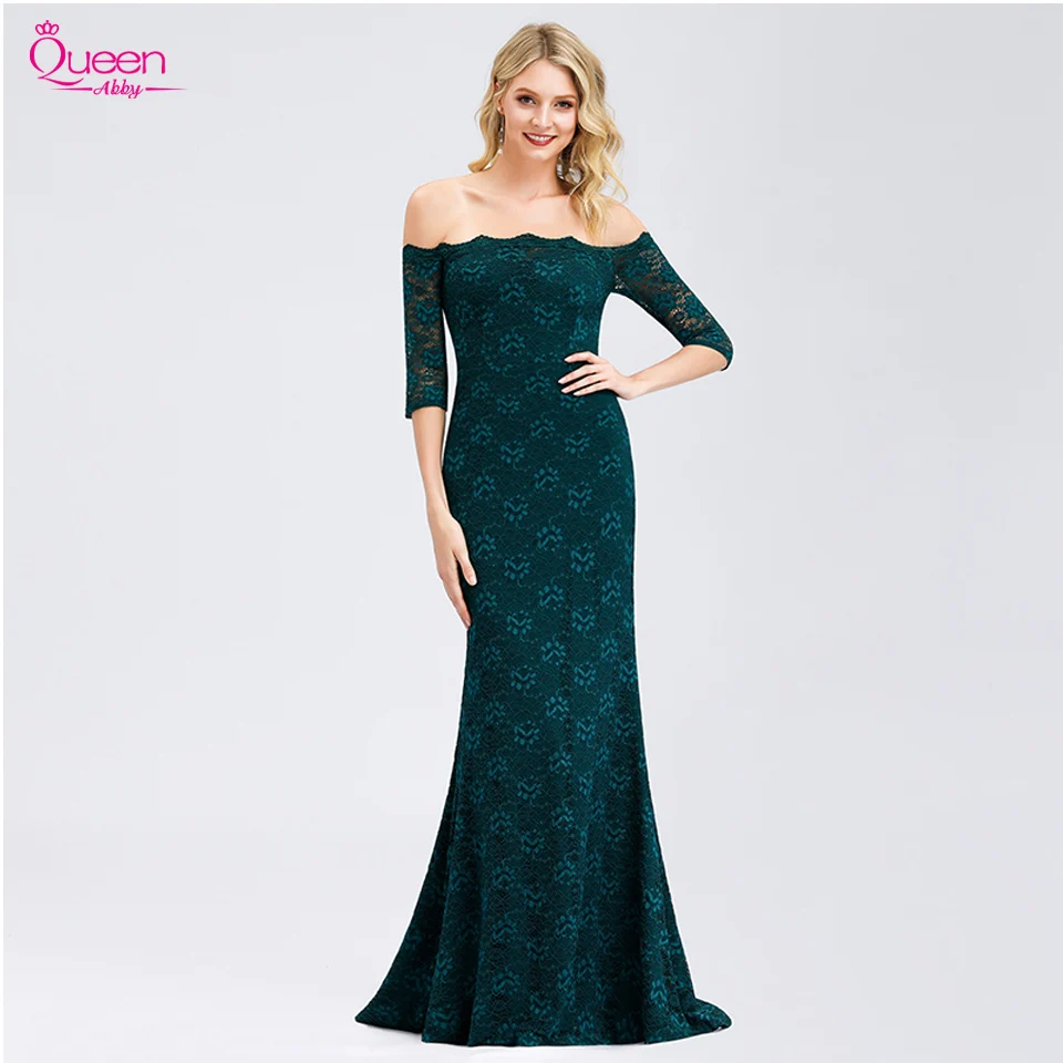 Вечернее платье Русалка 2020 Новинка зеленый цвет с открытыми плечами в простом