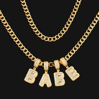 fashion gold plated curb chain initial 26 letter pendant necklace for men cuban thick chunky chain cz goth punk hip hop jewelry