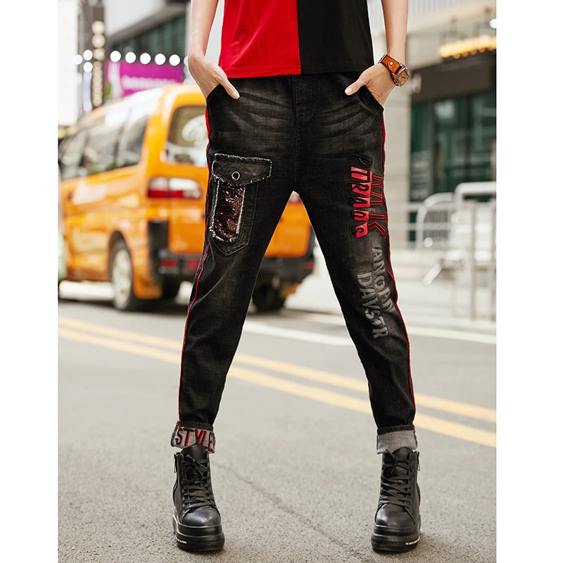 Женские джинсовые брюки Max LuLu черные винтажные рваные брюки-султанки в Корейском