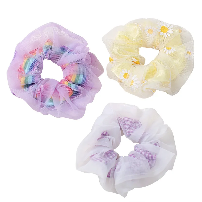 

Rainbow Hair Ring Double Ins Korean Silk Organza Head Rope Simple Girl Pure Color Hair Rope Headdress Women Elastic Hairband