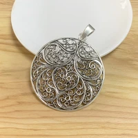 2 pieces tibetan silver large boho filigree flower round charms pendants for necklace jewelry making accessories 60x60mm