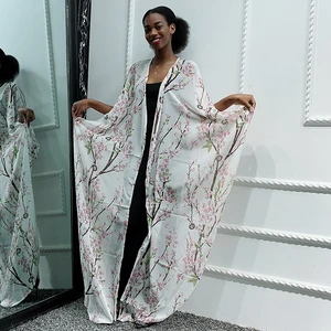 Clearance Arabic Dubai Kimonos Abaya Dress Chiffon Peach Blossom Irregular Open Abaya African Muslim Caftan Marocain Clothing