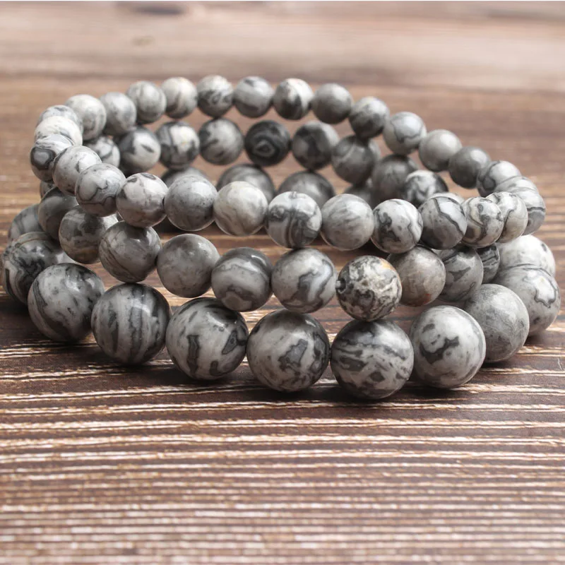 

New SparrowNatural Bracelet 8mm Map Stone Beads Bracelet Bangle Hand String For DIY Jewelry Charm Women And Men Amulet Accessori