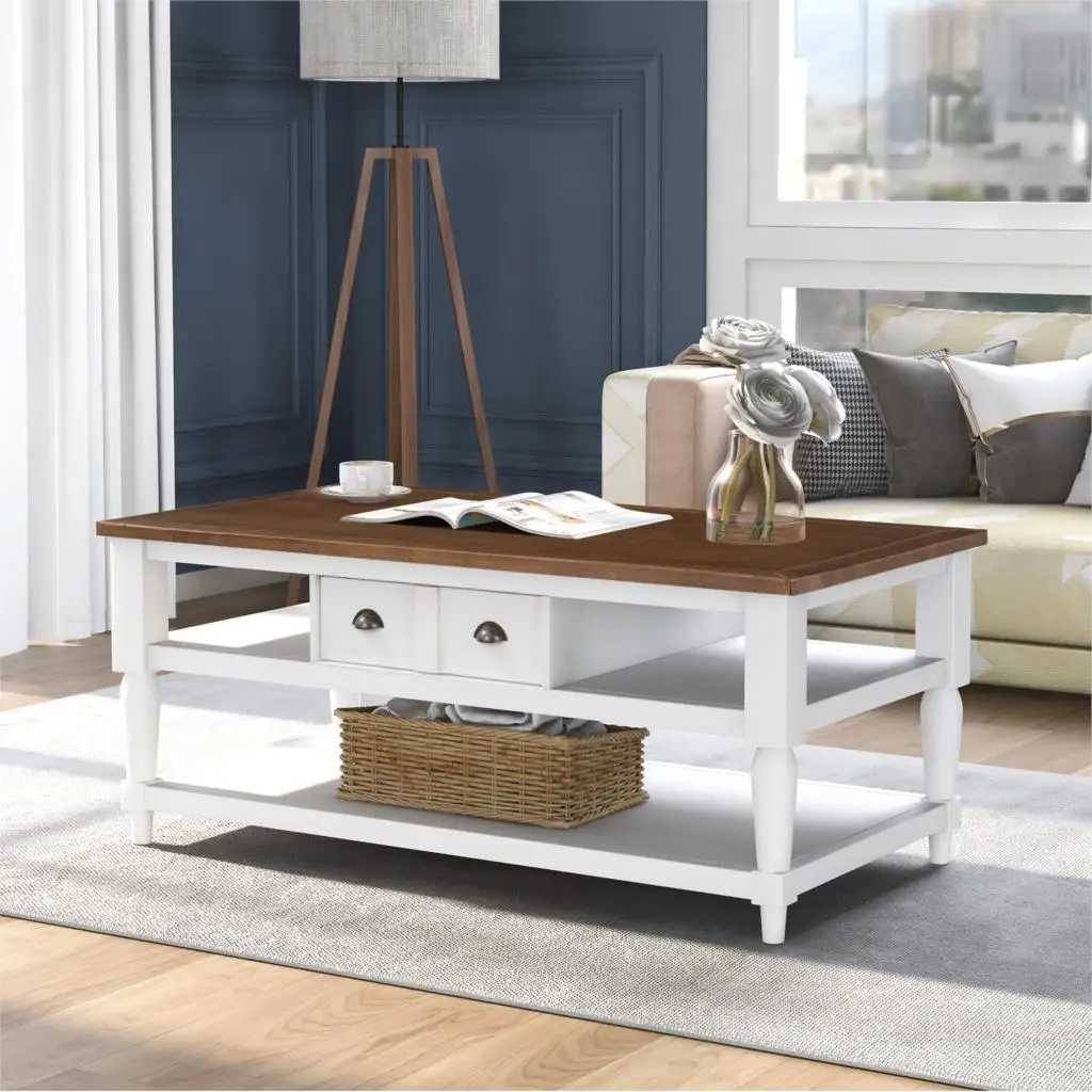 

U-style Mordern Coffee Table with 1 Drawer, 1 Shelf and Metal Knobs