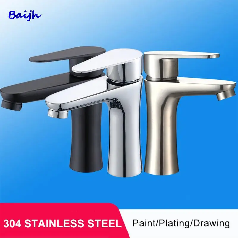 

Basin 304Stainless Steel Basin Faucet Hot And Cold Water Sliver Faucet Black Silvery Simple Faucet Rotating Tap Bathroom Kitchen