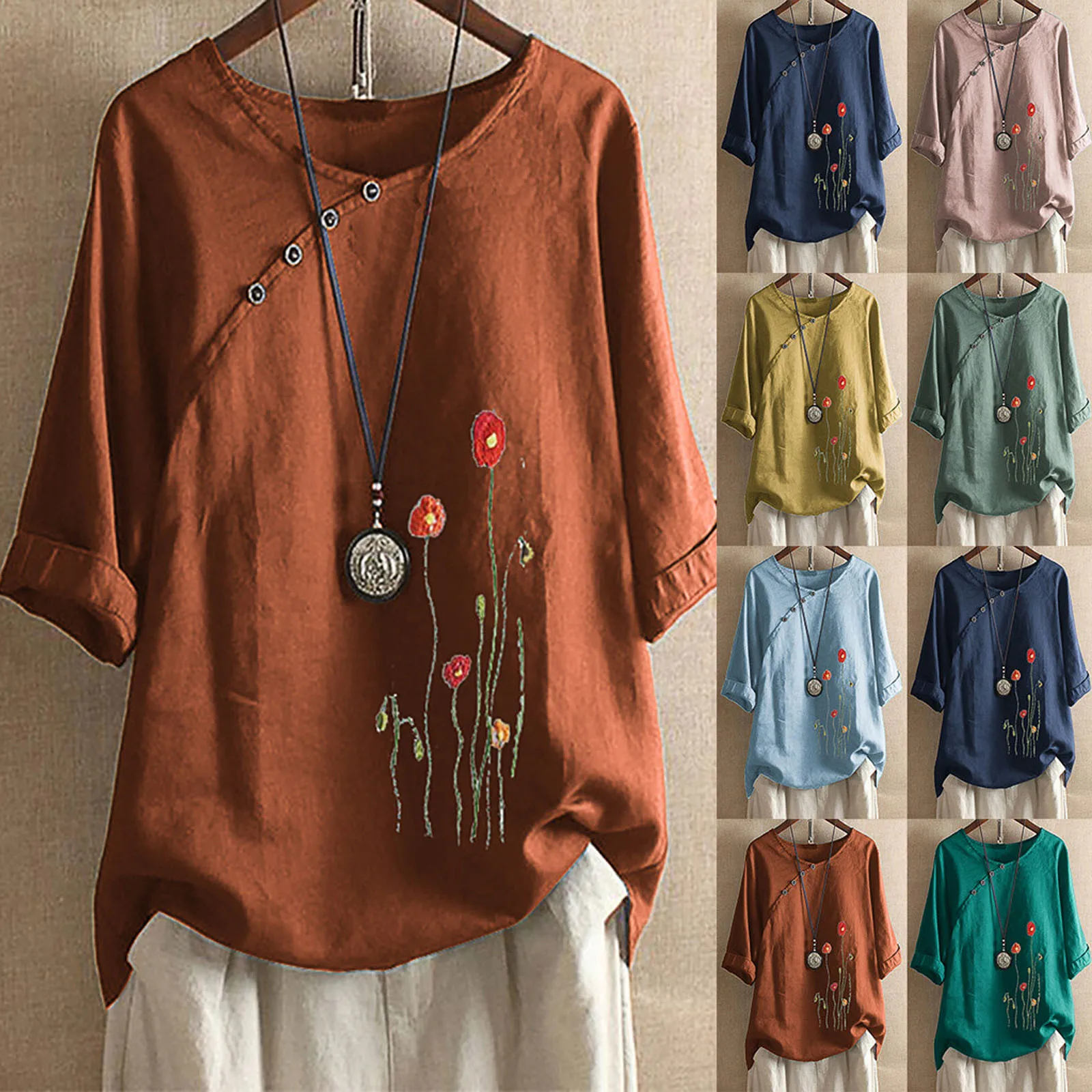 Блузка женская с круглым вырезом Повседневная рубашка коротким рукавом и