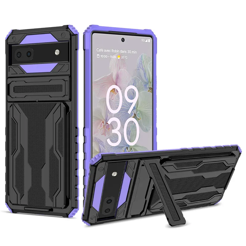 

Fashion Tough Armour Card Slot Kickstand Case For Google Pixel 6 6A 6 Pro Shockproof Protect Bracket Cover
