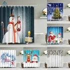 Водонепроницаемая занавеска для ванной, с рождественским изображением Санта Клауса, снеговика, оленя, занавеска для ванной из полиэфира