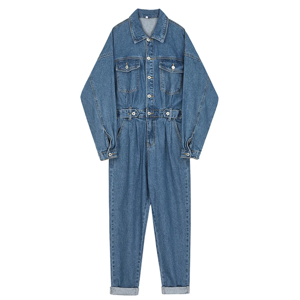 

Denim Jumpsuit Women 2021 New Spring and Autumn Fashion Female Student Loose Straight Tooling High Waist Long Jumpsuit NS2528