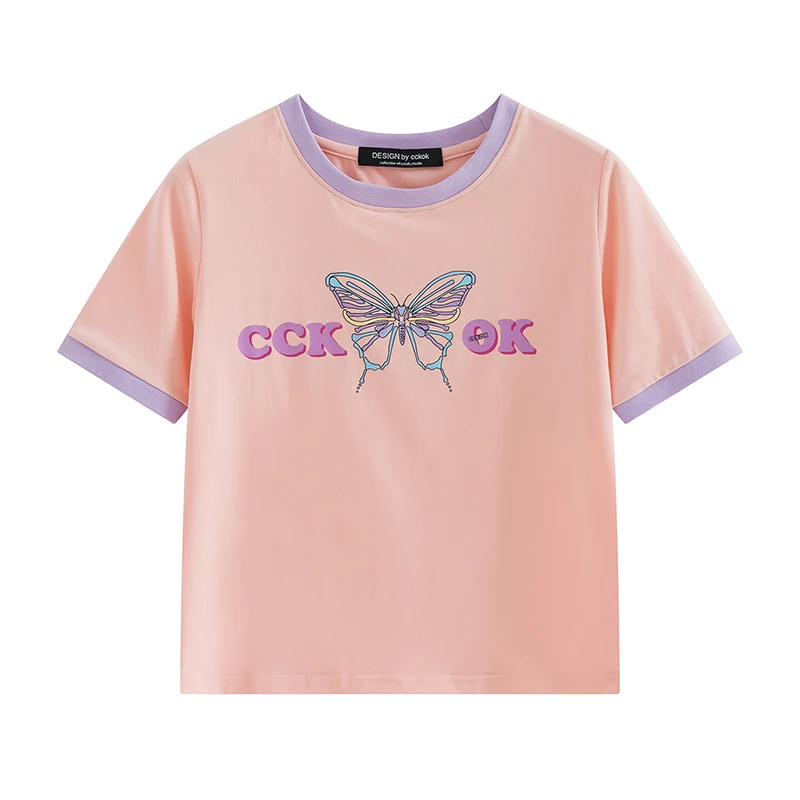 

2021 New Cute Cartoon Prited Tee Shirt Butterfly Printed Tops Cotton Short Sleeve Tees Streetwear T-Shirts