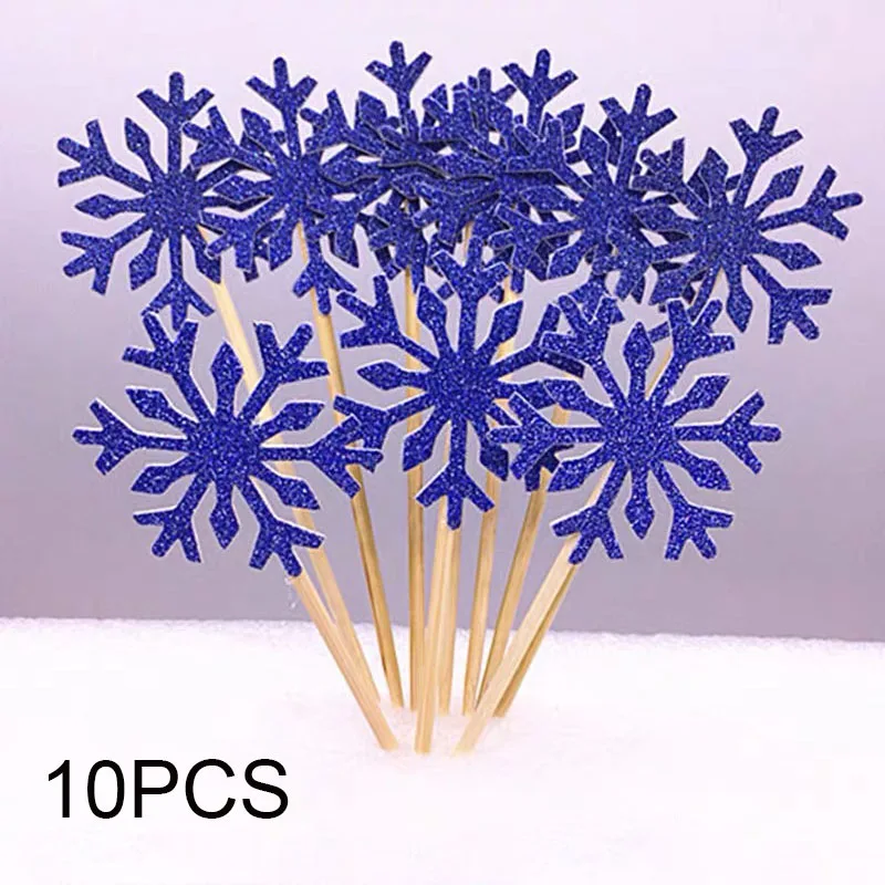 

10pcs Snowflake Cake Topper Girl Christmas Birthday Cupcake Toppers Baby Shower Wedding Party Glitter Cakes Decor Accessories