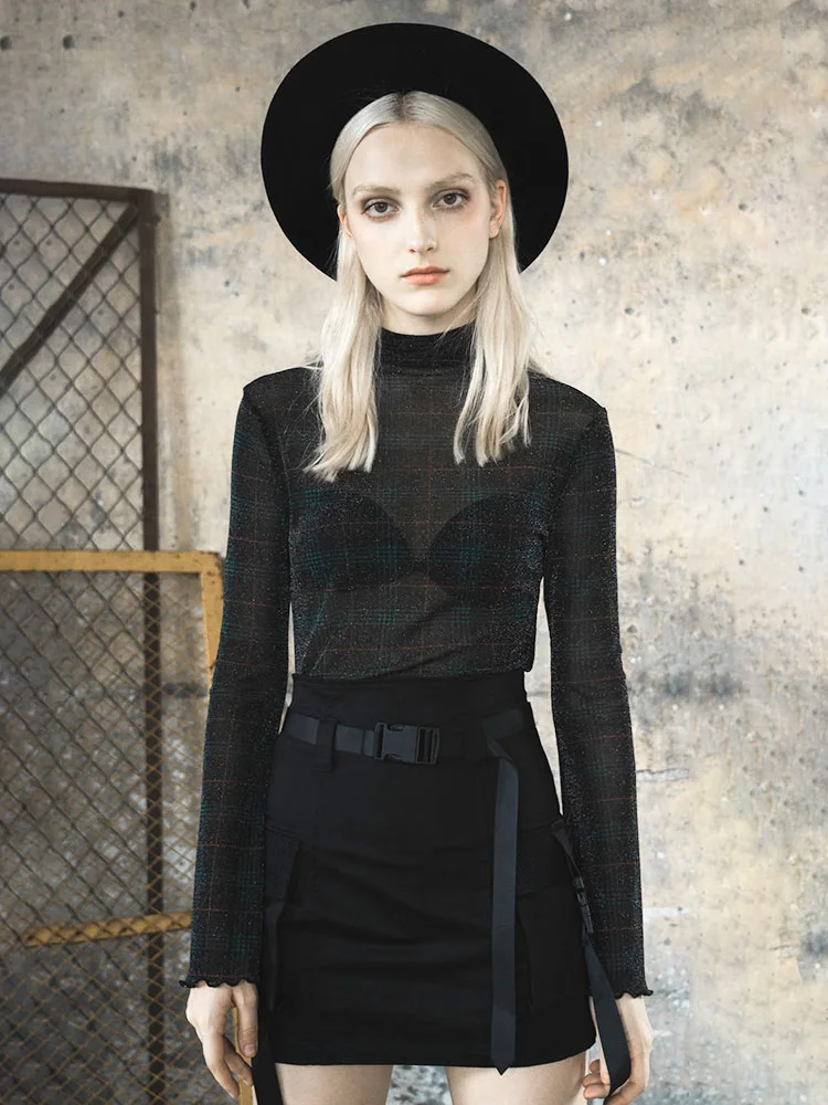 Женская облегающая футболка в стиле панк-рейв ретро Новинка Приталенная рубашка