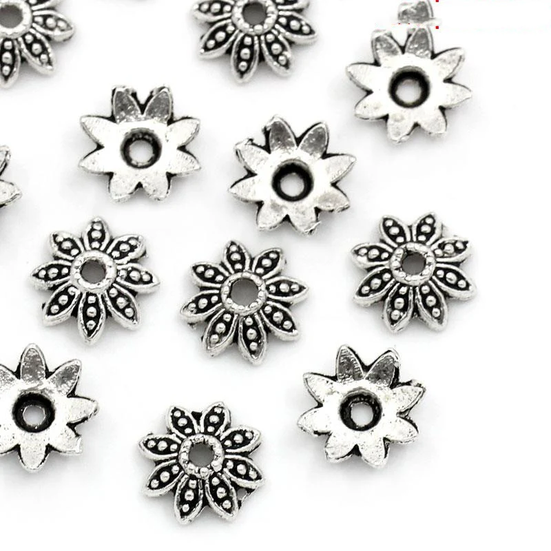 

Doreen Box Lovely Bead Caps Flower Silver Color (Fits 10mm-12mm Beads) 8x8mm, Hole:approx 1.3mm, 200PCs (B25874)