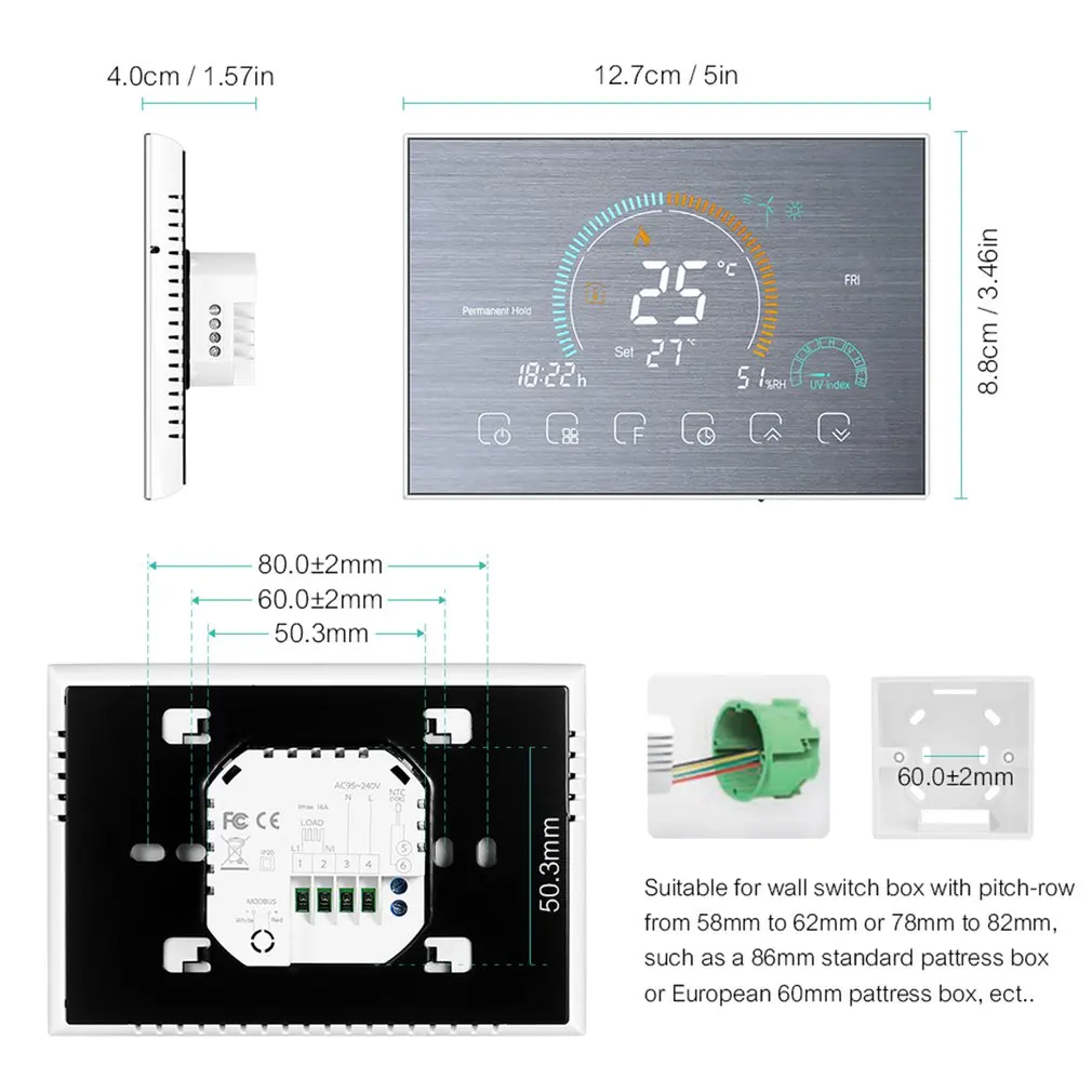 

BHT-8000-GALW 95-240V WiFi Intelligent Programmable Temperature Controller Voice Control Floor Heating Thermostat