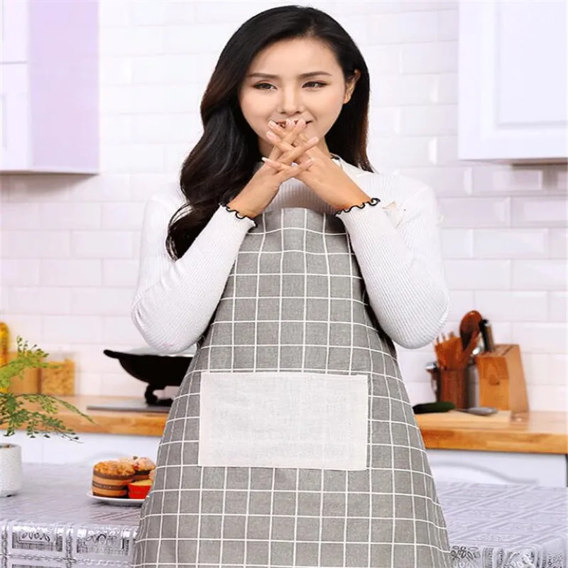

Fashion Linen Cooking Kitchen Apron for Women Adjustable Sleeveless Chef Waiter Restaurant Bar Cafe Shop Aprons Pockets Smock