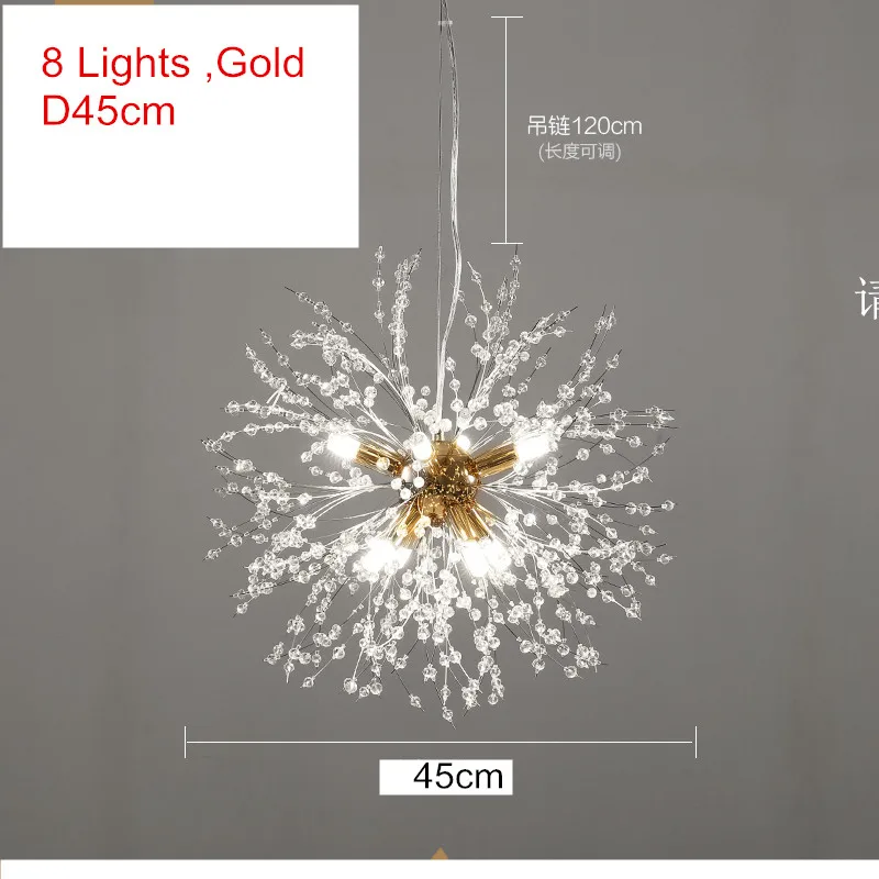 8lights Gold D45cm Скандинавские G9 хрустальные Led люстры Лофт серебро/золото фейерверк кулон Потолочный подвесной светильник светильники для гостиной магазин - Цвет абажура: 8lights Gold D45cm